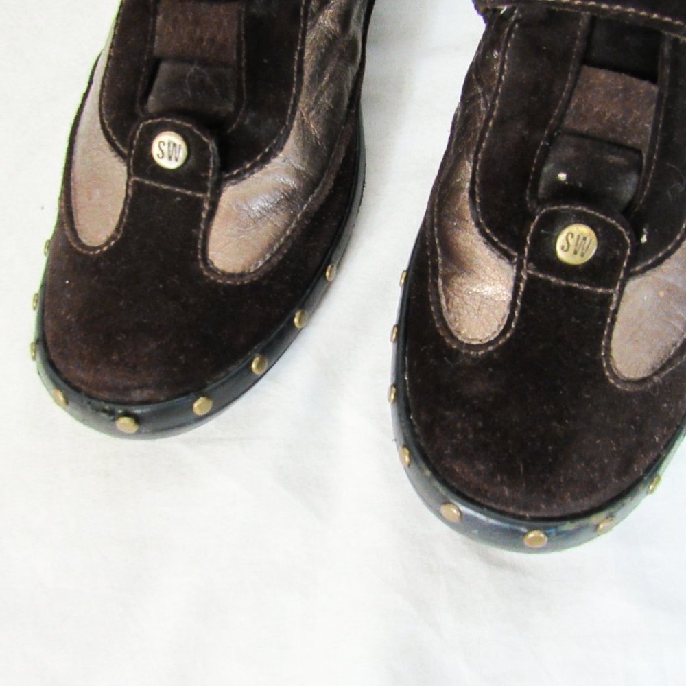 STUART WEITZMAN Metallic Suede Leather Sneakers Brown Suede Studded~MSRP $375 - Picture 7 of 15